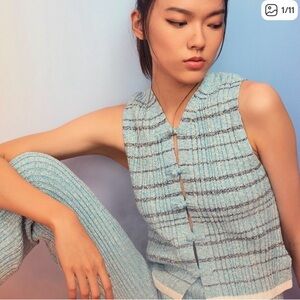 YanYan Romy Tweed Crop Vest Waistcoat in Turquoise